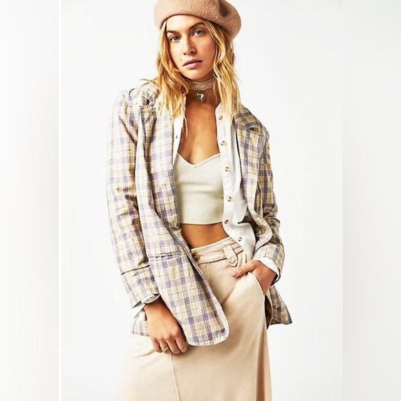 Free People We The Free Plaid Beckett Boyfriend Blazer